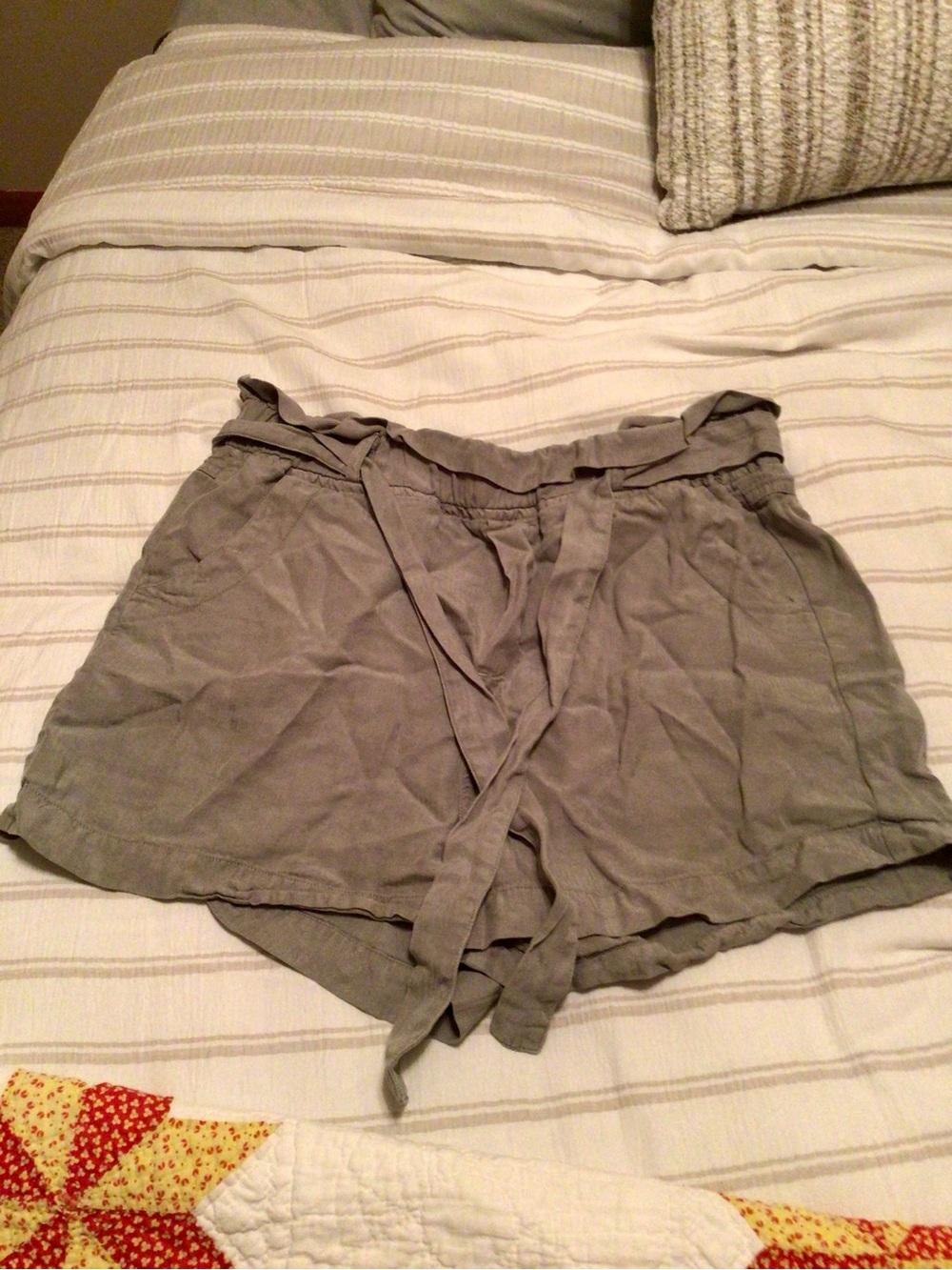 Thread & Supply olive Gray High Waist Tie Shorts